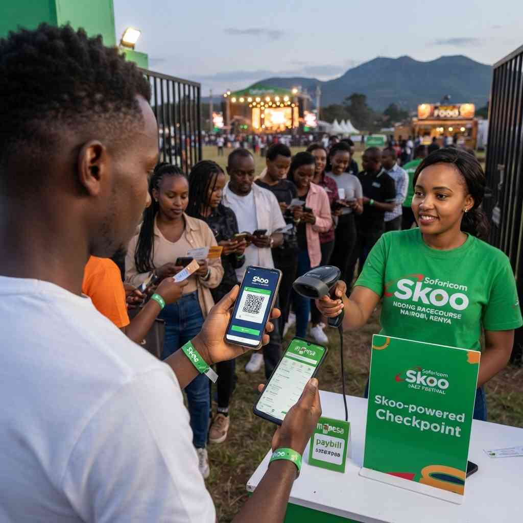 Attendee scanning a Skoo QR ticket at an event gate